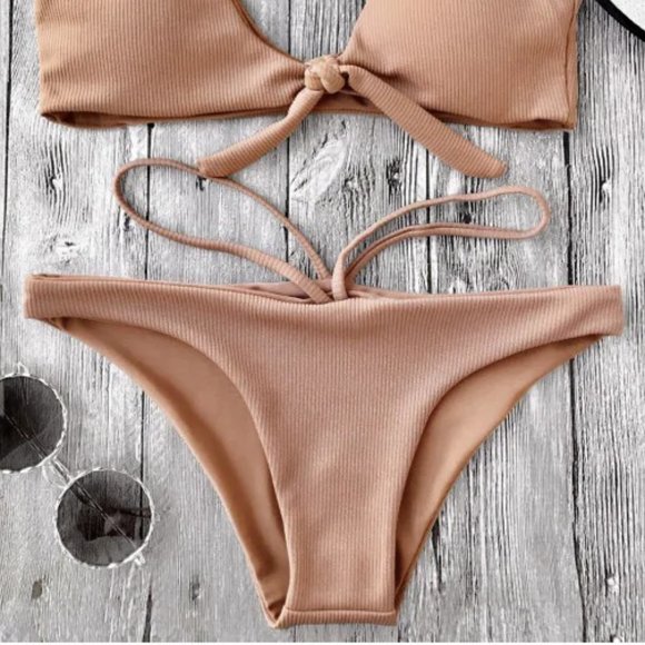 Zaful Other - NWT Zaful Camel Ribbed Strappy Cheeky Bottoms
